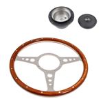 Moto-Lita Steering Wheel and Boss - 13 inch Wood - Drilled Spokes - Flat - Thick Grip - RR117013TG